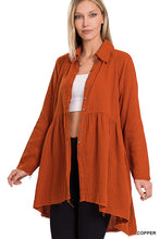Load image into Gallery viewer, Peplum Raw Edge Shirt With Pockets
